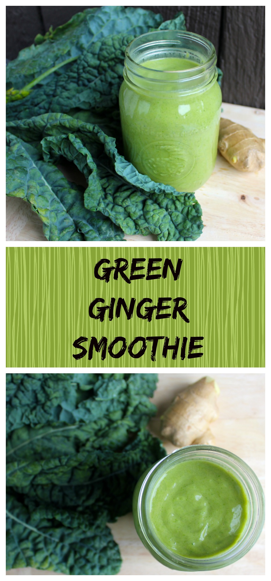 Green Ginger Smoothie with Kale and Flax Seeds (vegan, Low-glycemic)