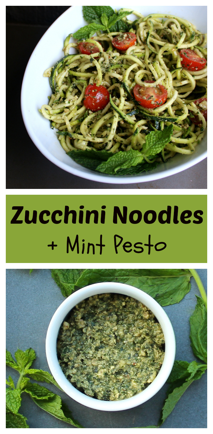 Zucchini Noodles with Mint Pesto (Vegan, Low-Glycemic)