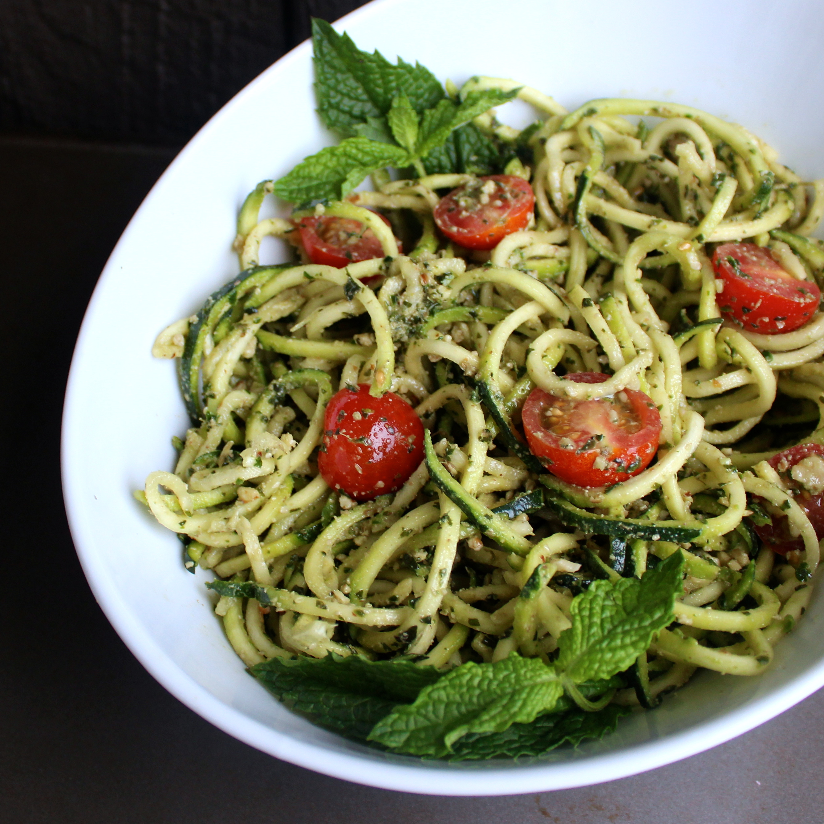 Inspiralized Zucchini Noodles with Mint Pesto