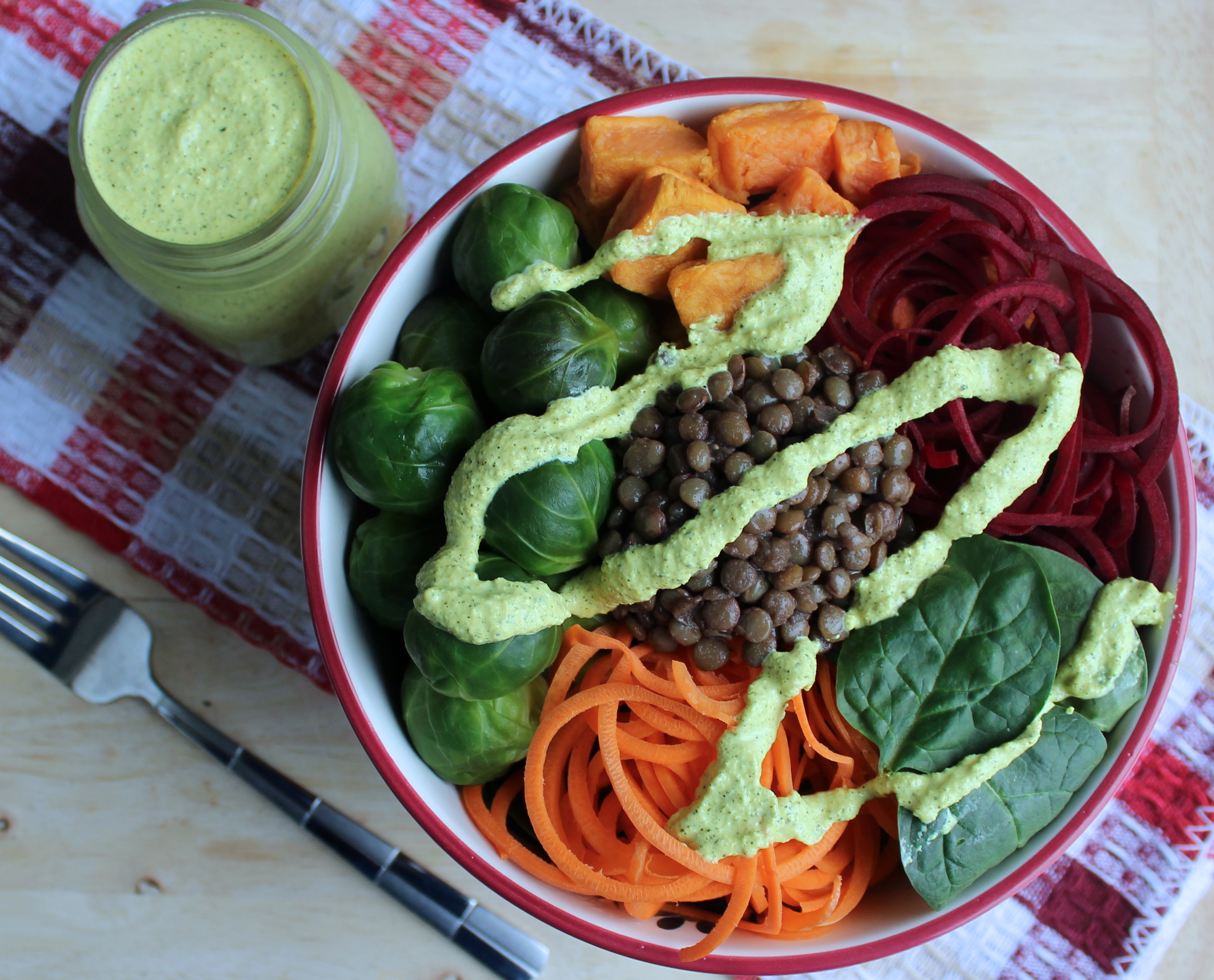 Autumn Vegetable Buddha Bowl Turmeric Ginger Hemp Dressing