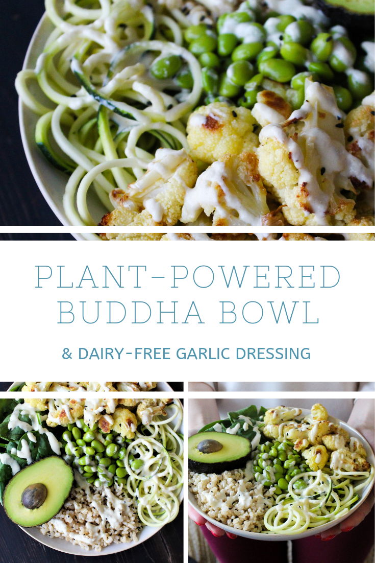 PLANT-POWERED BUDDHA BOWL WITH CREAMY DAIRY-FREE GARLIC DRESSING (VEGAN, GLUTEN-FREE)